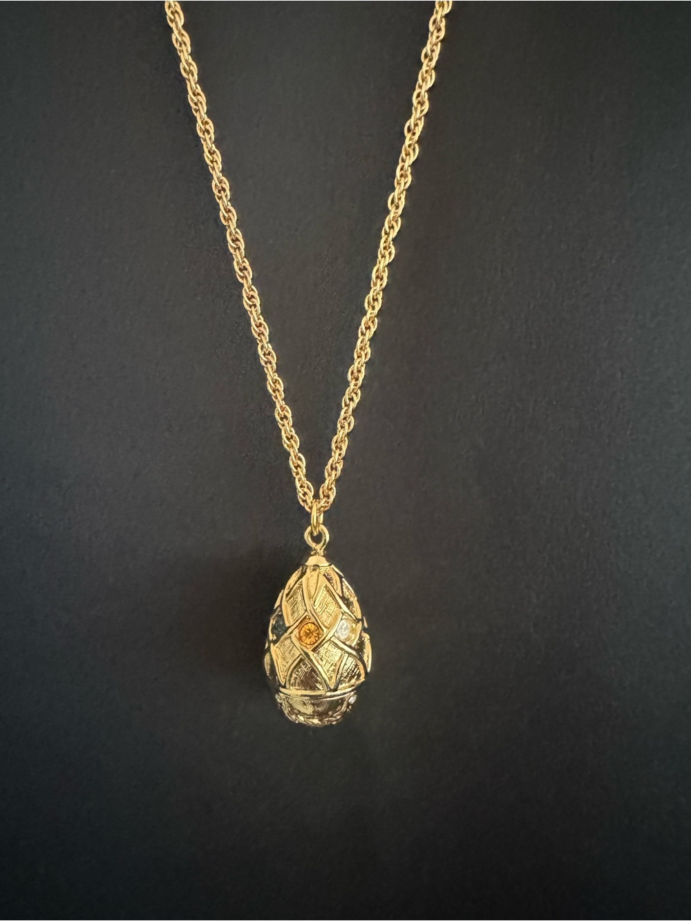 Vintage Joan Rivers Jeweled Egg Pendant Necklace